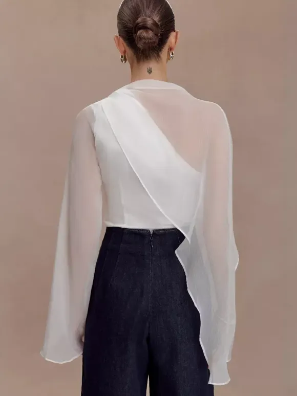 Asymmetric Chiffon Cape Sleeve Blouse For Women 2026