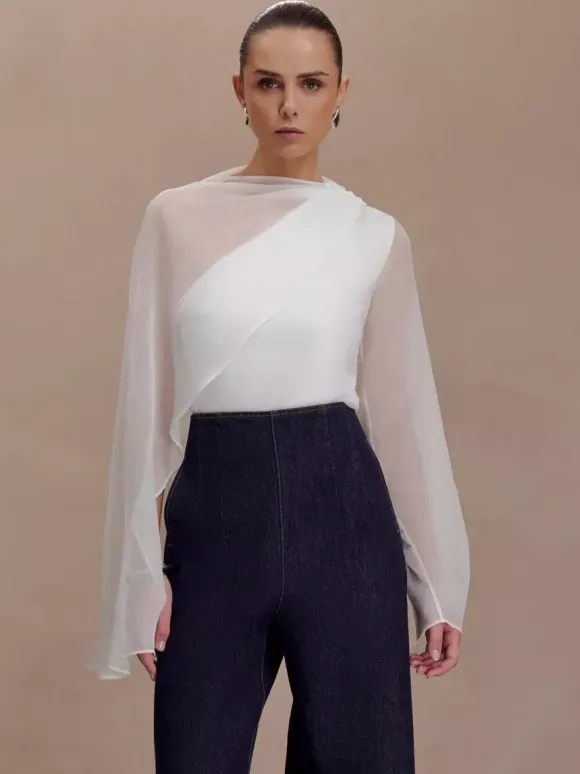 Asymmetric Chiffon Cape Sleeve Blouse For Women 2026