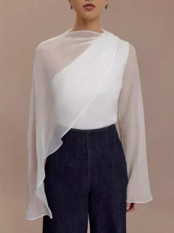 Asymmetric Chiffon Cape Sleeve Blouse For Women 2026