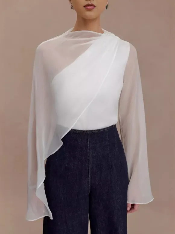 Asymmetric Chiffon Cape Sleeve Blouse For Women 2026