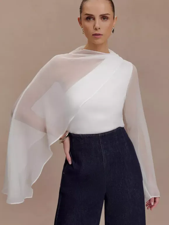 Asymmetric Chiffon Cape Sleeve Blouse For Women 2026