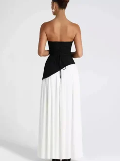 Asymmetric Design Strapless Maxi Party Dress With Scarf For Women 2026