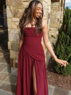 Asymmetric Design Strapless Maxi Party Dress With Scarf For Women 2026