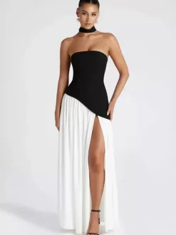 Asymmetric Design Strapless Maxi Party Dress With Scarf For Women 2026