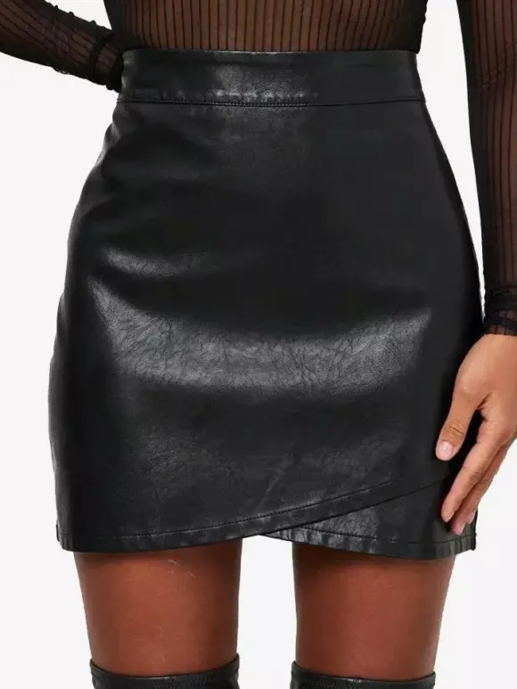 Asymmetric Wrap Hem High Waist Faux Leather Mini Skirt For Women 2026