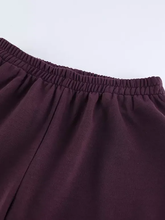 Athleisure Set For Active Women - Plum Hooded Zip-up Wide Leg Tracksuit - 2026 Spring Lounge & Yoga Wear