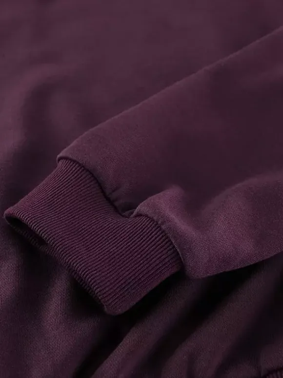 Athleisure Set For Active Women - Plum Hooded Zip-up Wide Leg Tracksuit - 2026 Spring Lounge & Yoga Wear
