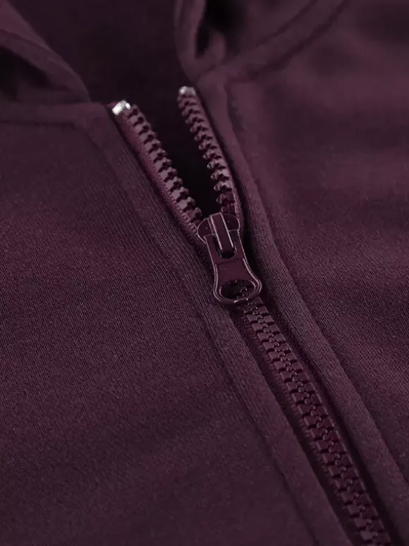 Athleisure Set For Active Women - Plum Hooded Zip-up Wide Leg Tracksuit - 2026 Spring Lounge & Yoga Wear