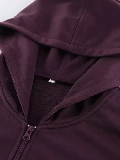 Athleisure Set For Active Women - Plum Hooded Zip-up Wide Leg Tracksuit - 2026 Spring Lounge & Yoga Wear