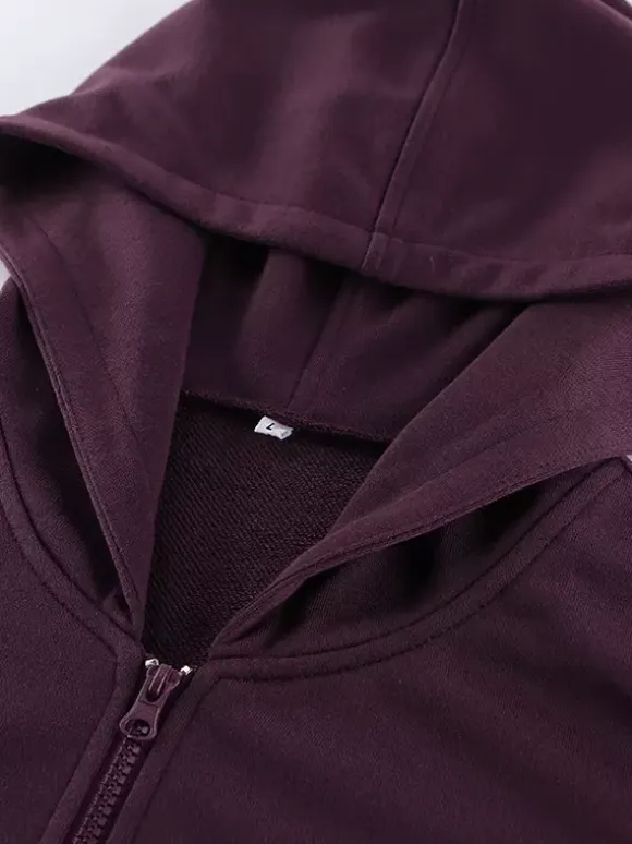 Athleisure Set For Active Women - Plum Hooded Zip-up Wide Leg Tracksuit - 2026 Spring Lounge & Yoga Wear