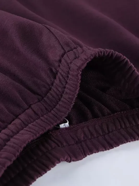 Athleisure Set For Active Women - Plum Hooded Zip-up Wide Leg Tracksuit - 2026 Spring Lounge & Yoga Wear