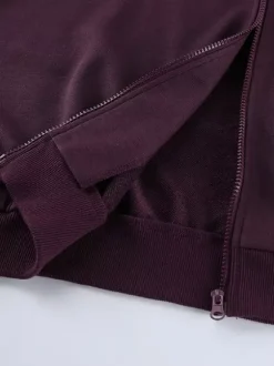 Athleisure Set For Active Women - Plum Hooded Zip-up Wide Leg Tracksuit - 2026 Spring Lounge & Yoga Wear
