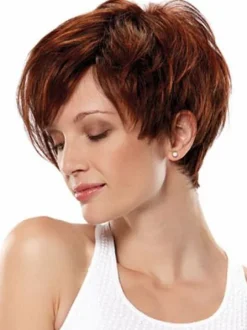 Attractive Mahogany Side Parting Heat-resistant Fiber Woman's Short Wig