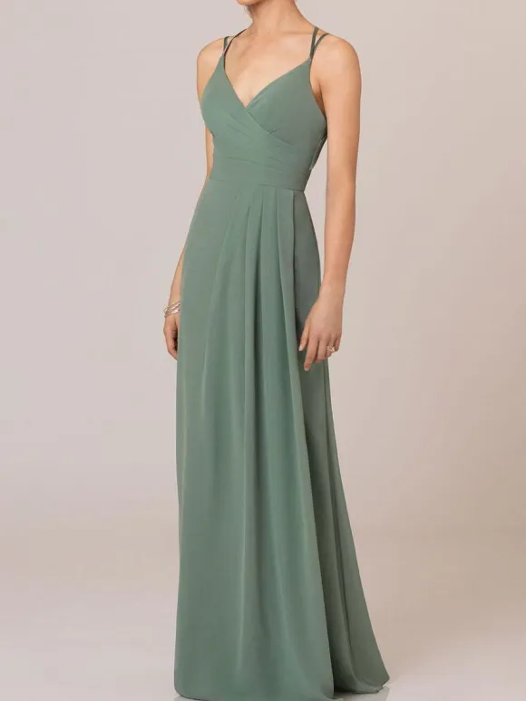 Avocado Green Cheap Wedding Dresses V Neck Sleeveless Backless Pleated Chiffon A Line Floor Length Bride Dresses
