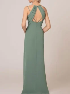 Avocado Green Cheap Wedding Dresses V Neck Sleeveless Backless Pleated Chiffon A Line Floor Length Bride Dresses