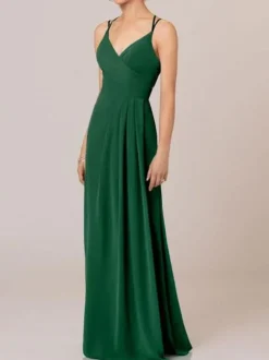 Avocado Green Cheap Wedding Dresses V Neck Sleeveless Backless Pleated Chiffon A Line Floor Length Bride Dresses