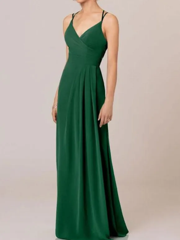Avocado Green Cheap Wedding Dresses V Neck Sleeveless Backless Pleated Chiffon A Line Floor Length Bride Dresses