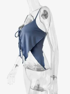 Baby Blue Cami Top Straps Neck Lace Up Sexy Irregular Polyester Camis For Women