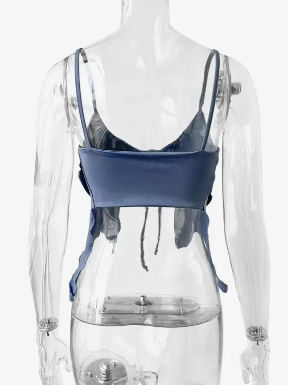 Baby Blue Cami Top Straps Neck Lace Up Sexy Irregular Polyester Camis For Women