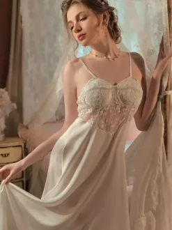 Babydoll Long Nightgown Black Lace Backless Chic Lingerie
