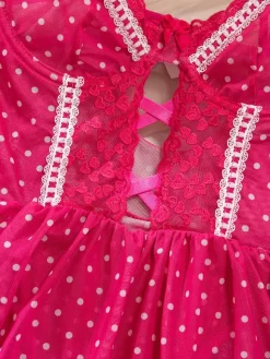 Babydoll Polka Dot Lace Rose Contrast Lace Trim Nightwear With Thigh High Stockings