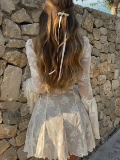 Babydoll Flare Dresses Square Neck Long Sleeves Mini Dresses