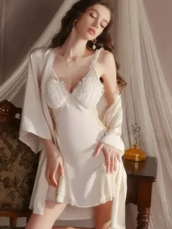 Babydolls Lingerie For Woman Satin Burgundy Lace Backless Tulle Sexy Nightgown