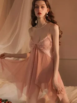 Babydolls Lingerie For Woman Apricot Lace Layered Polyester Sexy Sleepwear