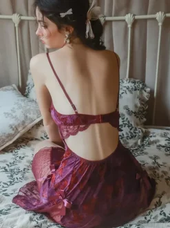 Babydolls Lingerie For Woman Purple Lace Backless Tulle Sexy Nightgown