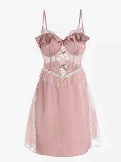 Babydolls Lingerie Sexy Blush Pink Satin Lace Backless Tulle Sexy Nightgown