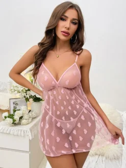 Babydolls Lingerie Women Babydoll Pink Lace Sheer Tulle Sexy