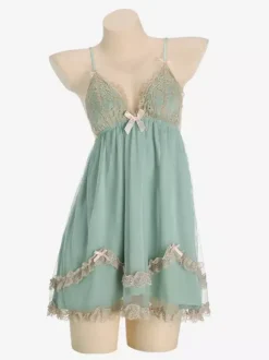 Babydolls Lingerie Women Green Lace Backless Tulle Sexy Nightgown
