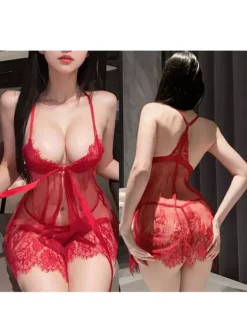 Babydolls Chemises Red Lace Sheer Shaping Dress Lingerie Nightgown