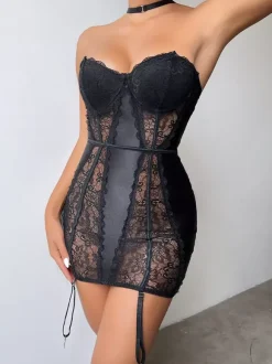 Babydolls Lingerie Babydoll For Woman Black Polyester Sexy