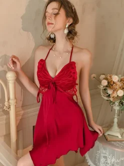 Babydolls Lingerie Babydoll For Woman Burgundy Backless Polyester Sexy