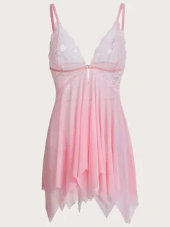 Babydolls Lingerie Babydoll For Woman Light Sky Blue Lace Polyester Sexy
