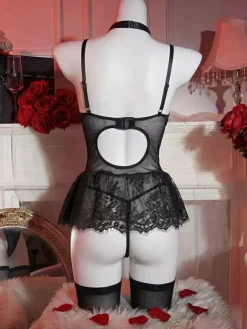 Babydolls Lingerie For Woman Pink Lace Backless Sexy Dress