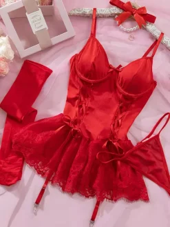 Babydolls Lingerie For Woman Pink Lace Backless Sexy Dress
