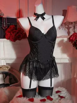 Babydolls Lingerie For Woman Pink Lace Backless Sexy Dress