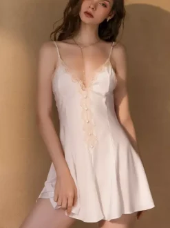 Babydolls Lingerie For Woman Pink Lace Polyester Sexy Sleepwear