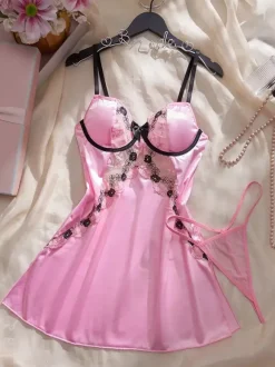 Babydolls Lingerie For Woman Pink Lace Shaping Sexy Chemise