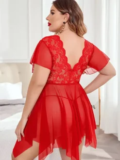 Babydolls Lingerie For Woman Red Lace Sexy Nightgown