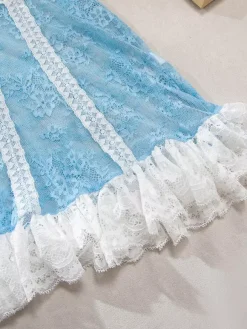 Babydolls Lingerie Light Sky Blue Lace Floral Print Sheer Dress