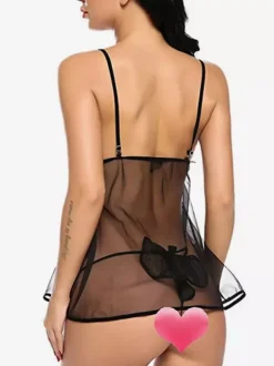 Babydolls Lingerie Women Black Pleated Sheer Chiffon Sexy Pajamas