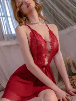 Babydoll Spaghetti Strap Floral Lace Mesh Slip Backless Nightgown Mini Chemise Lingerie