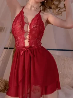 Babydoll Spaghetti Strap Floral Lace Mesh Slip Backless Nightgown Mini Chemise Lingerie