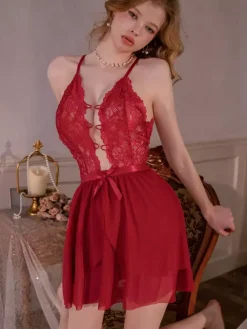 Babydoll Spaghetti Strap Floral Lace Mesh Slip Backless Nightgown Mini Chemise Lingerie