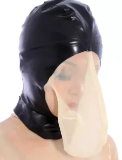 Back Zipper Animal Shape Black Latex Hoods cosplay costume