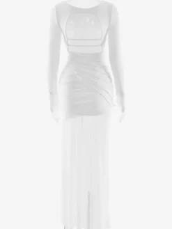 Backless Cutout Ruched Side Slit Sheer Maxi Evening Dress For Women 2026