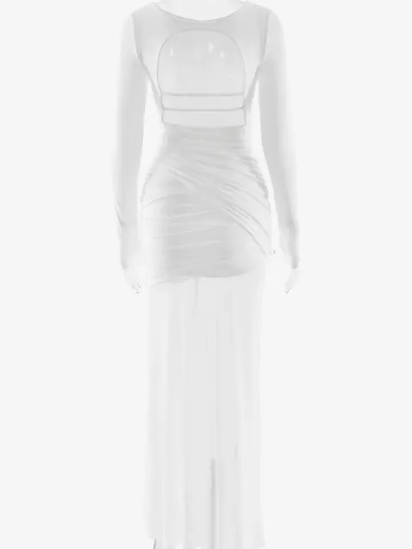 Backless Cutout Ruched Side Slit Sheer Maxi Evening Dress For Women 2026